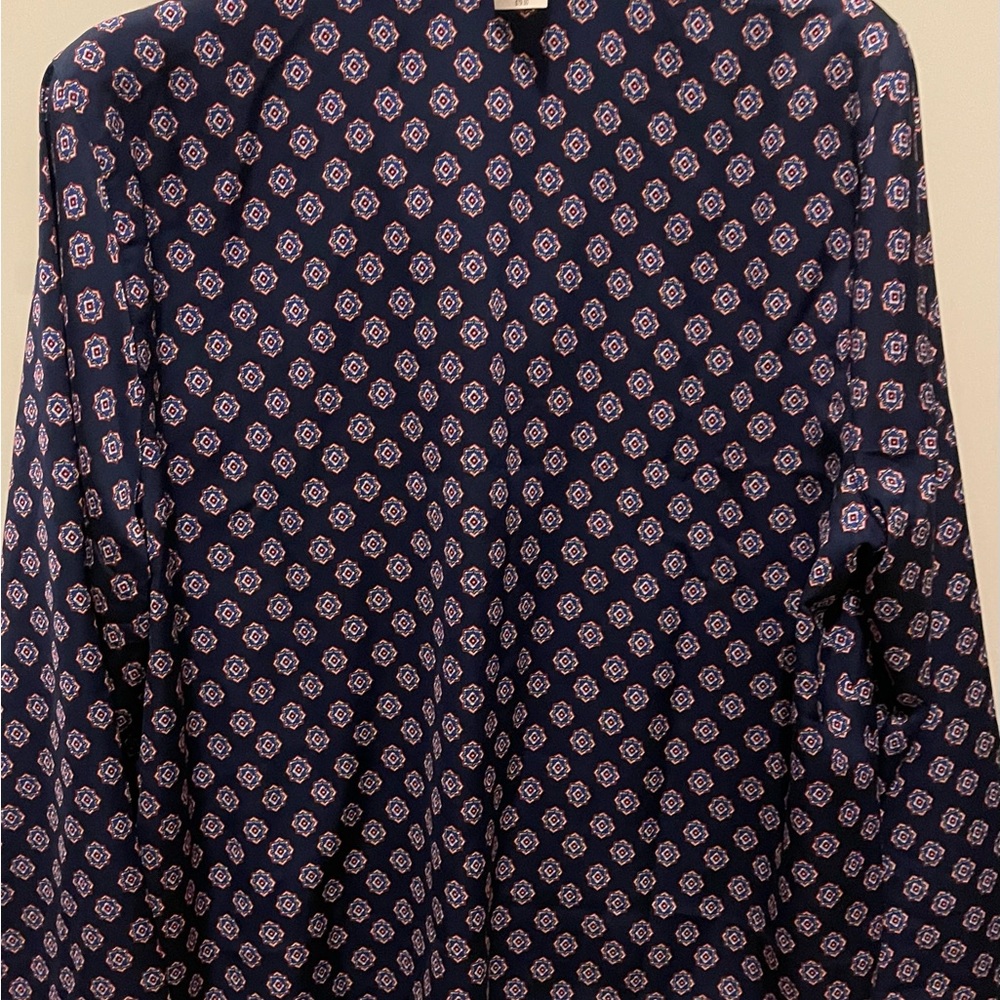 J. Crew NWT BLOUSE- Geometric Navy and Red Pajama Style Top Blouse - Picture 5 of 5